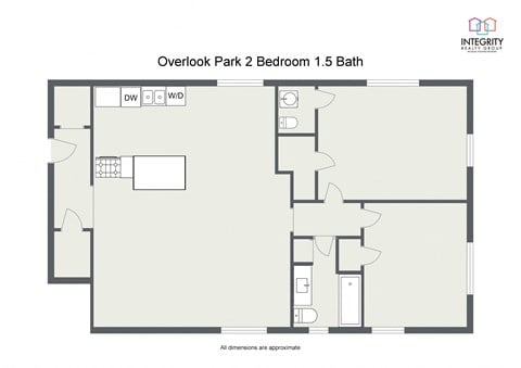 Floor plan for 2 beds, 1.5 baths, 1046 sqft